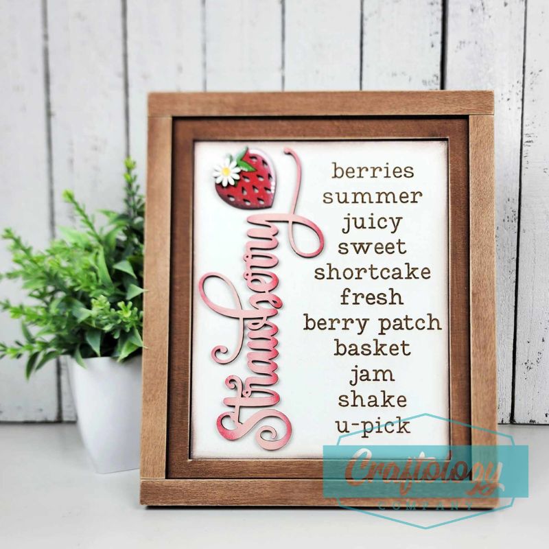 Strawberry Words | 8" Farmhouse Frame | Interchangeable Add-on | DIY Kit